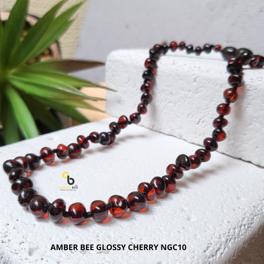 AMBERBEE Kalung Amber Baby dan Anak TK/SD Anti Sakit Gigi Premium Glossy Black Cherry NGCY10