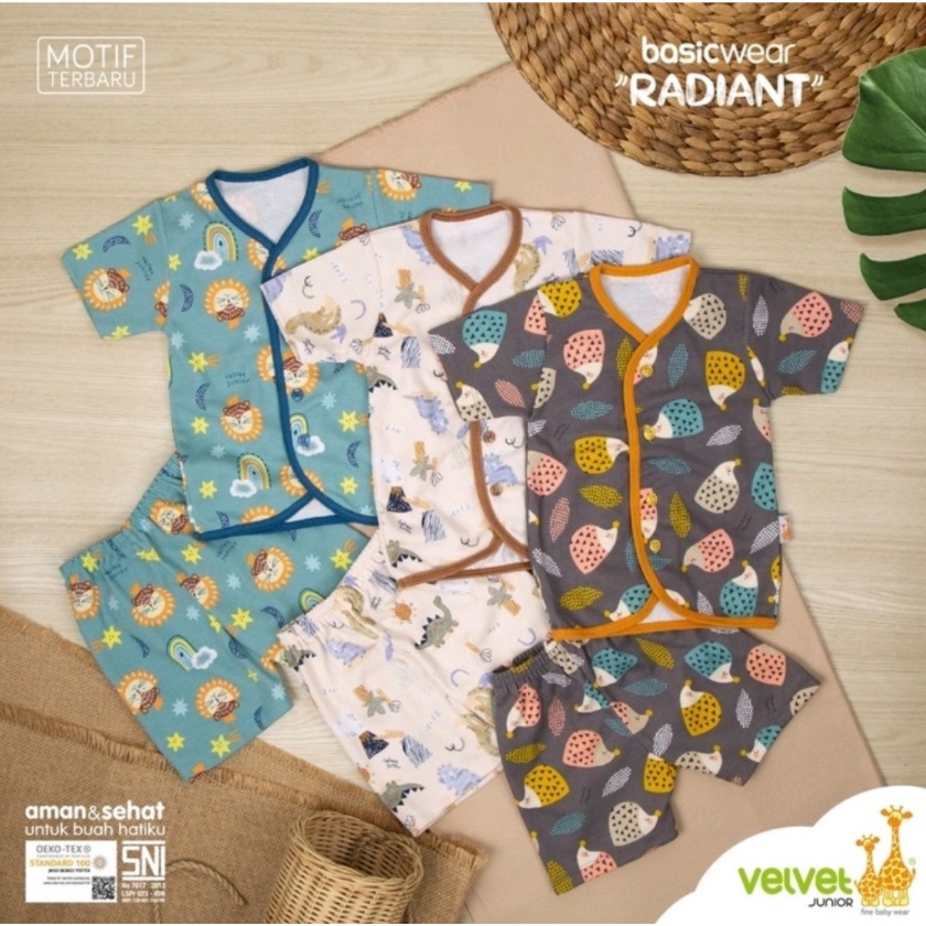 Baju Main Setelan Bayi Velvet Northern / Radiant Set Baju Pendek + Celana Pendek 0-3 bln / S / L