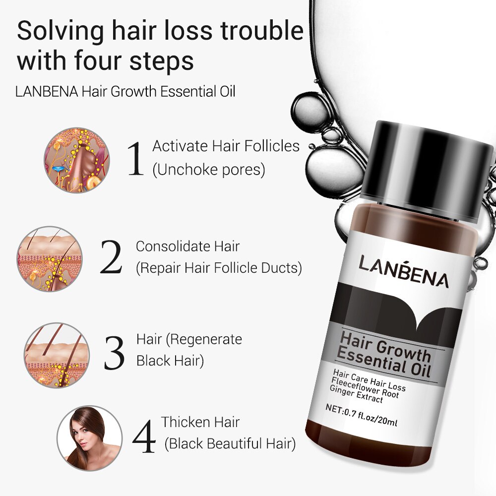 LANBENA Hair Growth Essential Oil - Mencegah Kerontokan Oil Liquid Treatment Preventing Hair Loss Fast Powerful Regeneration