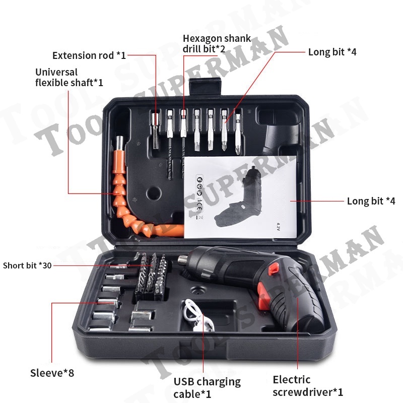 Reaim 4.2V Mesin Bor Cordless Mini Cordless Screwdriver Mesin Bor Tanpa Kabel Set Aksesoris Obeng Listrik Screwdriver Baterai masa pakai