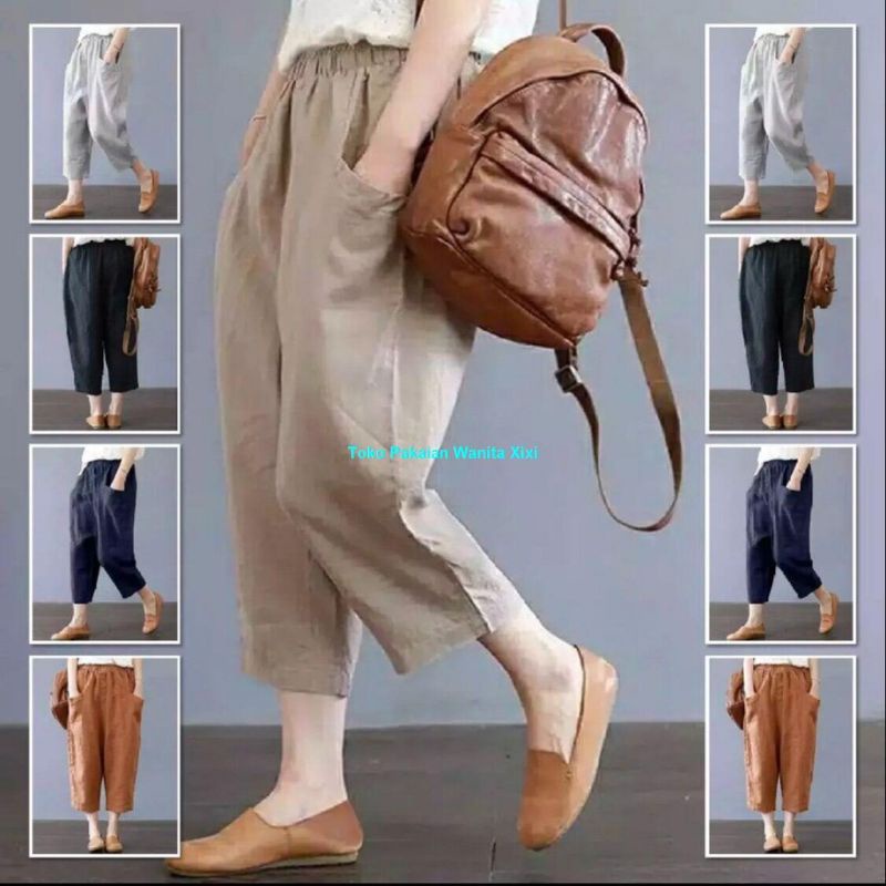 Celana panjang casual wanita katun twill