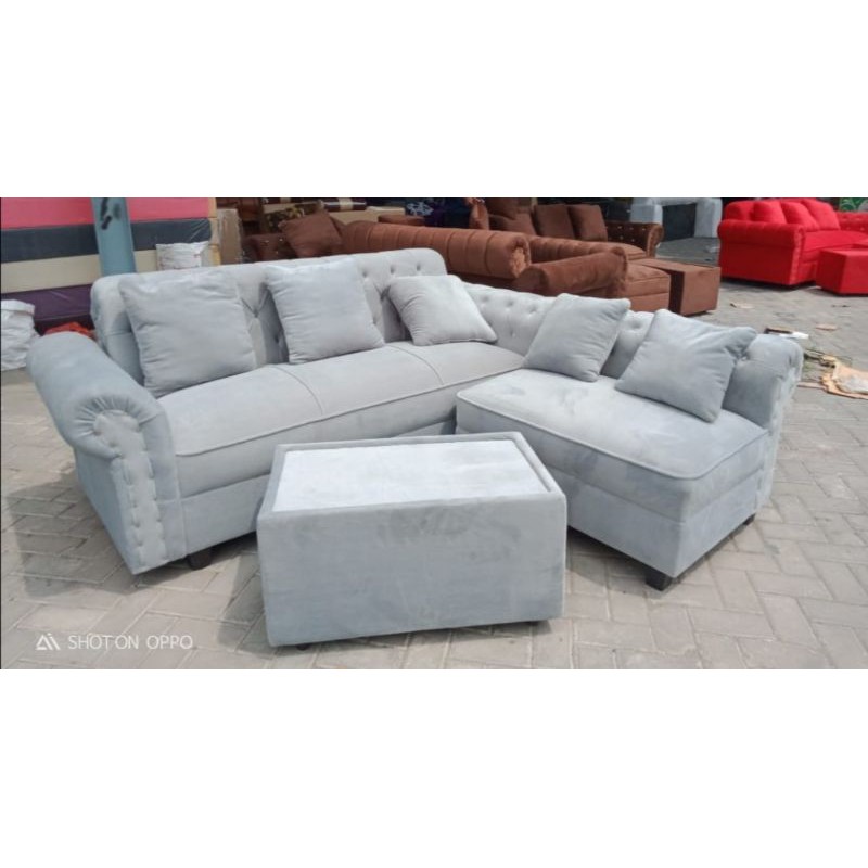 Sofa L dobel medeley + meja promoo