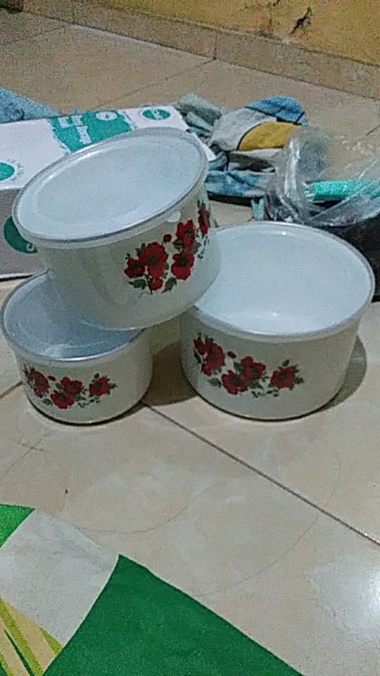 Maspion Deep Storage Bowl Enamel On Steel Rantang 3 Susun - Random