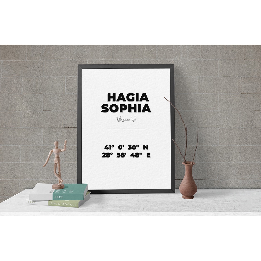 Poster Hagia Sophia + Frame A3 Pajangan Hiasan Dinding Dekorasi Wall Koordinat Masjid Aya Sofya Ayas