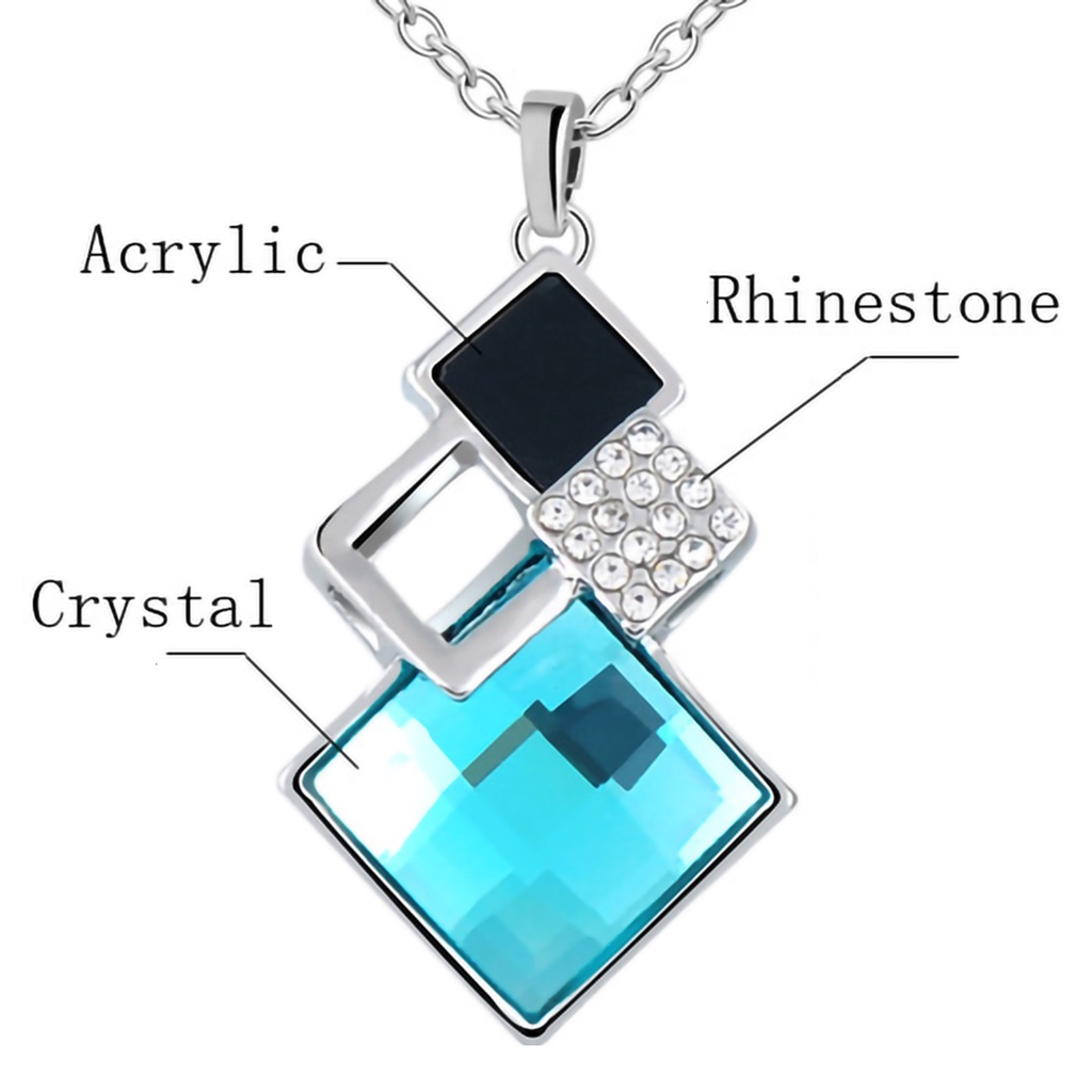 Hu Hu Hu Hu Hu Alat Bantu Pasang Kacamata♡ 2pcs / Set Anting Tusuk + Kalung Liontin Geometri Hias Kristal Imitasi Bahan Alloy Untuk Wanita