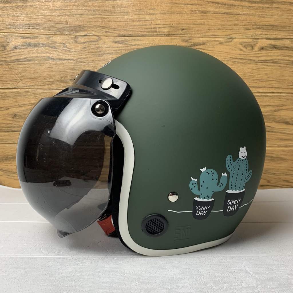 Helm Bogo Retro Dewasa SNI Pria Wanita Motif Terbaru Kaktus Aesthetic