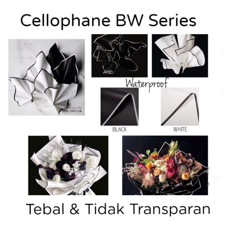 

20 LEMBAR Kertas buket bunga Cellophane BW series list hitam putih flower wrapping