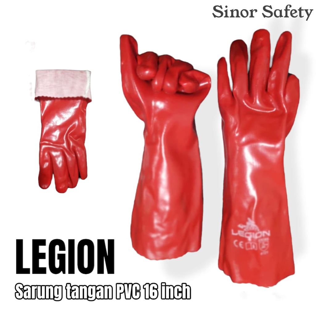 Sarung Tangan PVC 16 Inch Merah Tahan Panas Kimia Safety Gloves