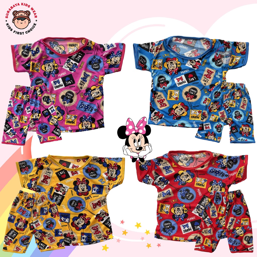 Setelan Baju Anak Perempuan Print Warna Motif Kartun