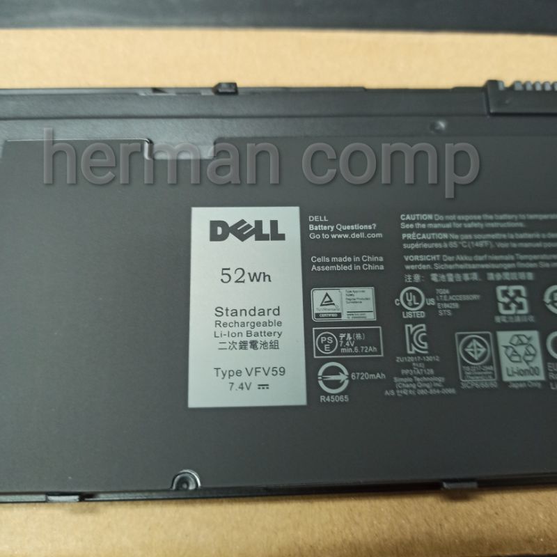 Original Baterai Dell Latitude E7250 E7240 Series Model VFV59 52WH