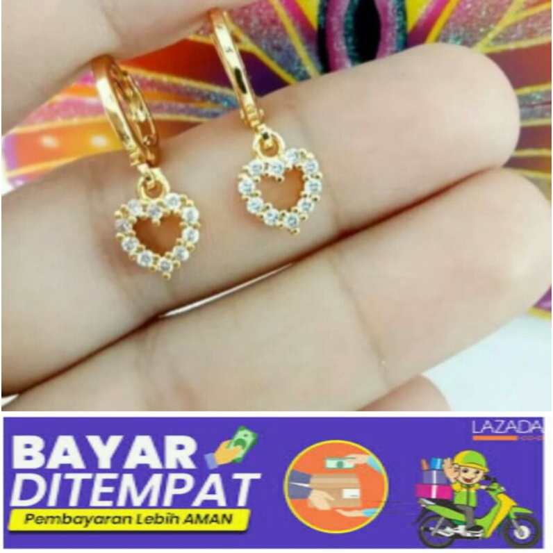 ANTING WANITA MODEL LOV GOLD MUTIARA  ANTING LAPIS EMAS AWET ANTI ALERGI