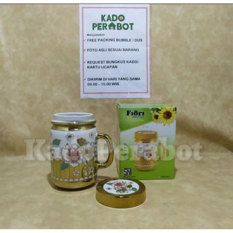 Mug Keramik Emas Fiori Set - Cangkir tutup Emas Keramik