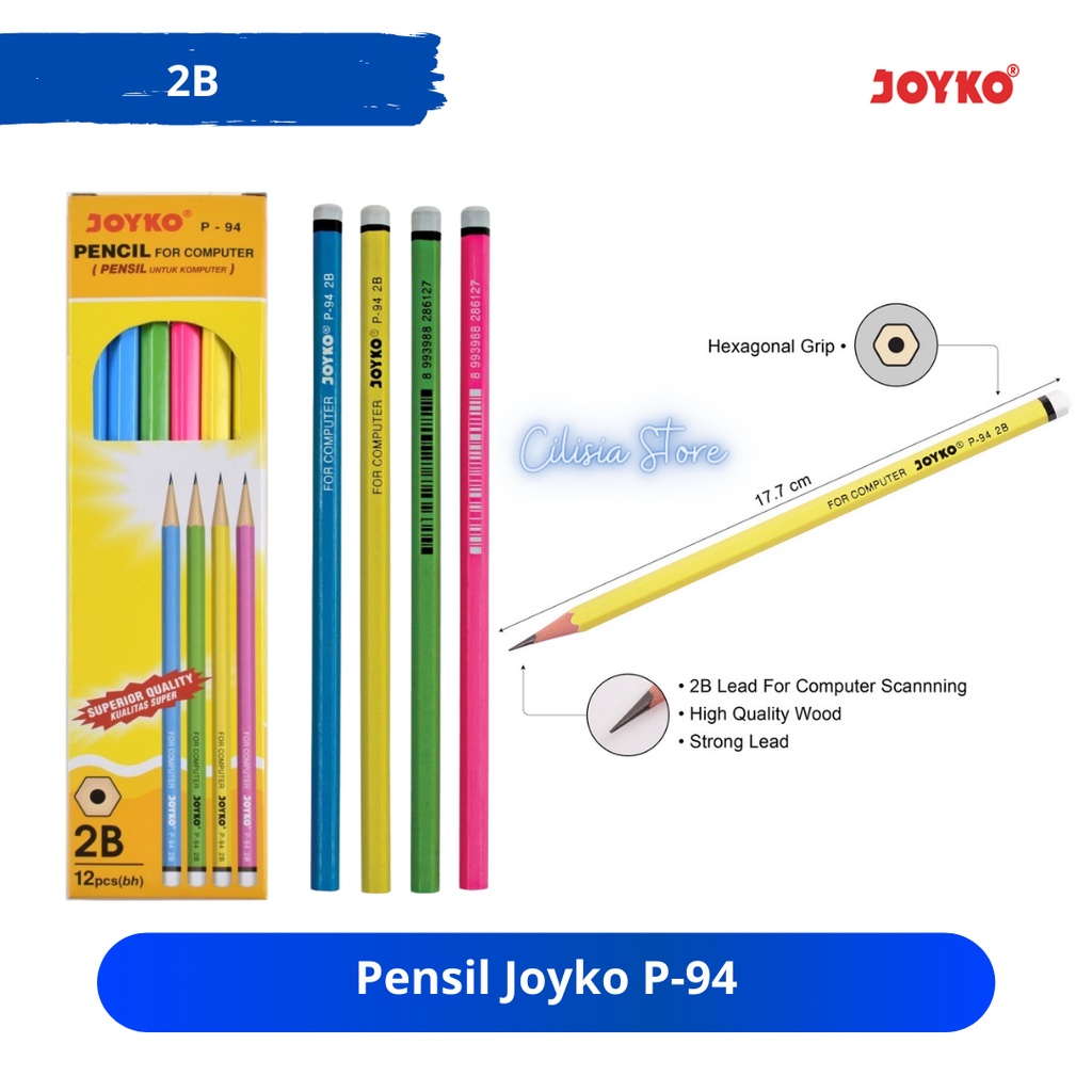 

Pensil 2B Joyko P-94 / Pensil Kayu / Pencil / 2B / BOX Isi 12 PCS