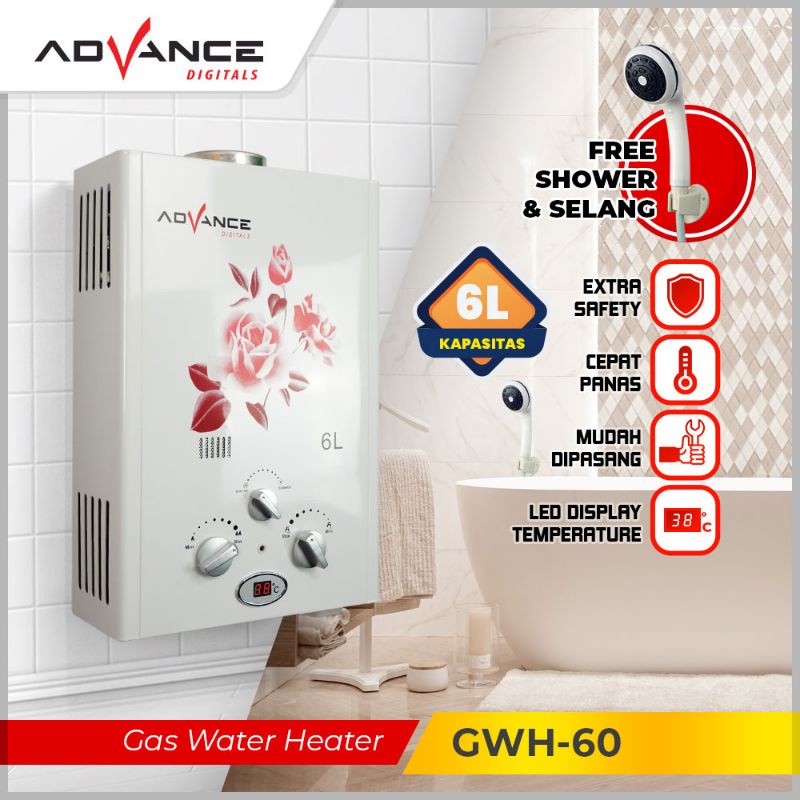 Advance Water Heater Gas 6 Liter GWH-60 LED Display