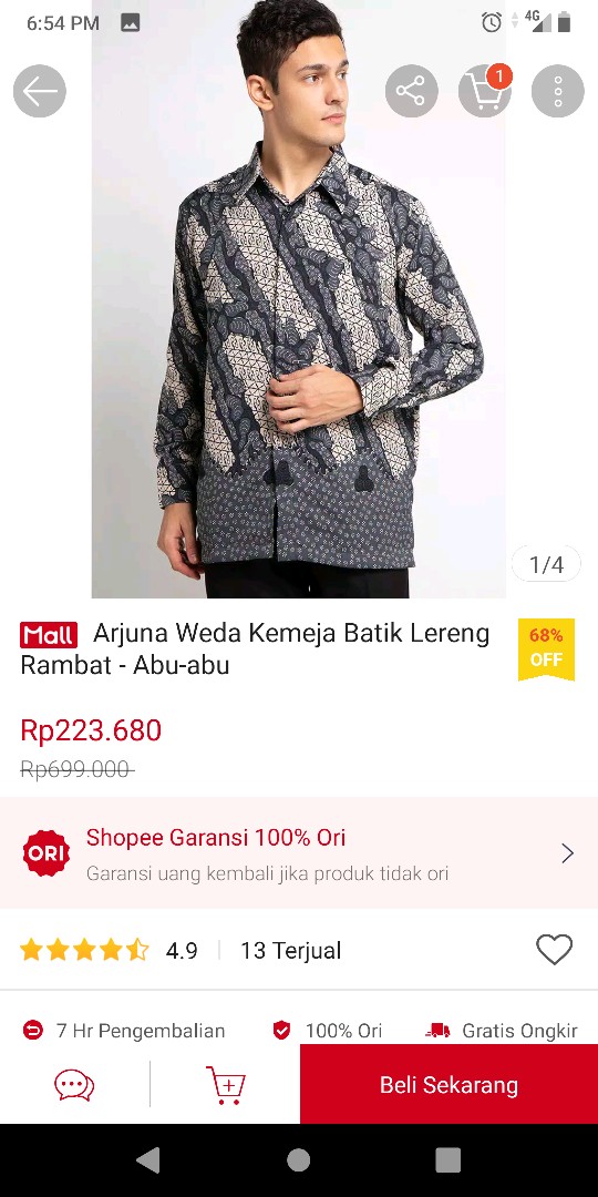 Arjuna Weda Kemeja Batik Lereng Rambat - Abu-abu
