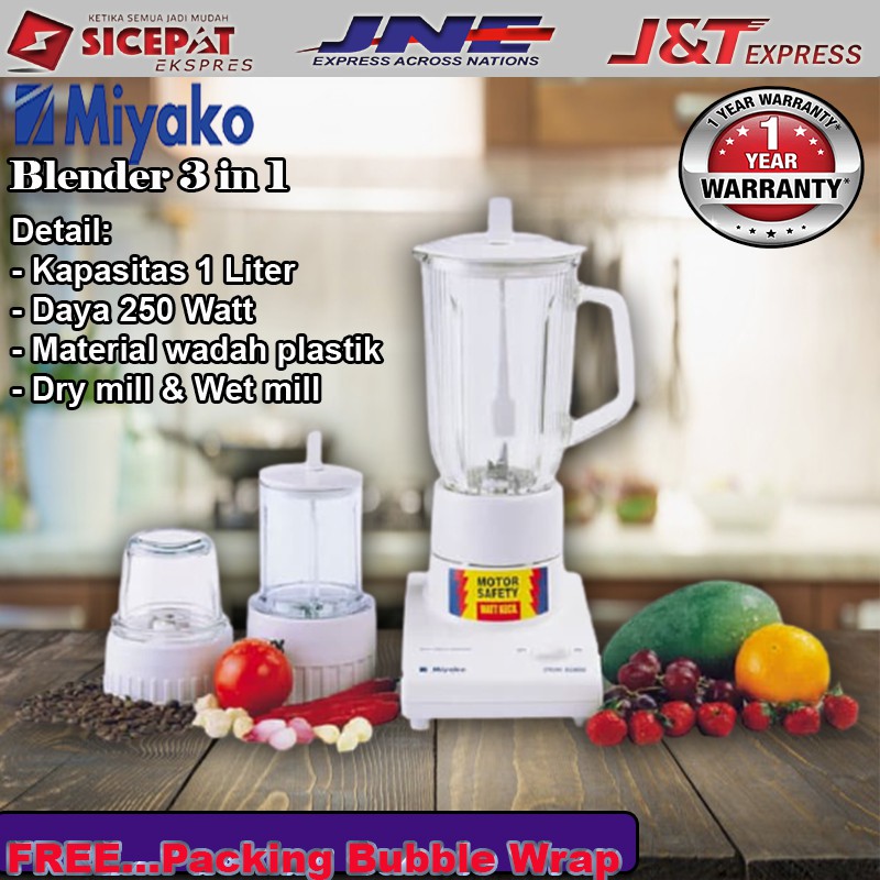 Blender Miyako Choper Jar Gelas Plastik BL-102  3 in 1 juicer Dry mill & Wet mill Garansi Resmi