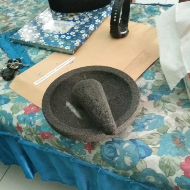 Cobek Dan Ulekan Batu Asli 15 X 15 Cm - Alat Dapur Penumbuk Bumbu Dan Layah Sambal Murah