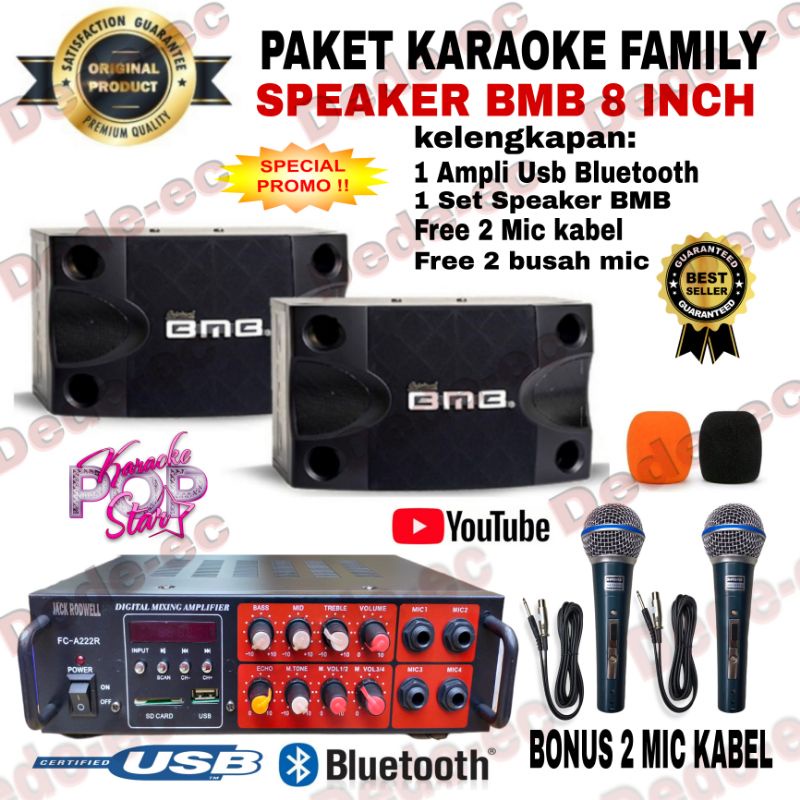 Paket Sound karaoke speaker BMB 8 inch original+ampli mini bluetooth
