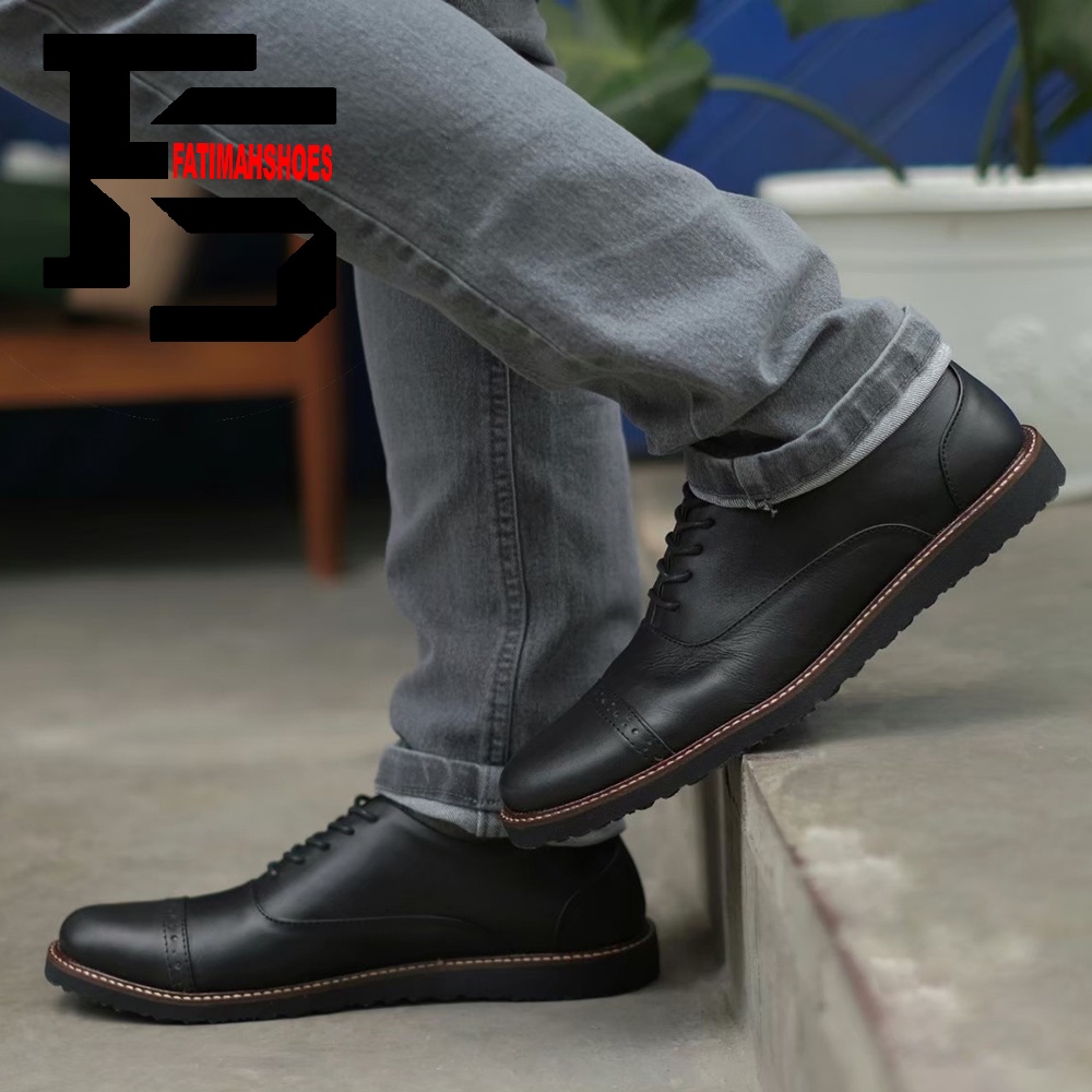 Sepatu Pantofel Formal Kasual Kulit Pria Kerja Kantor FATIMAHSHOES Kulit Asli Hitam Coklat