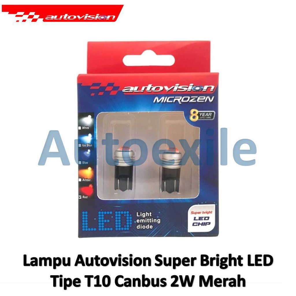 Autovision Microzen Super Bright LED T10 W5W 2W Canbus Red Merah Original Lampu Senja Rem Motor Mobi