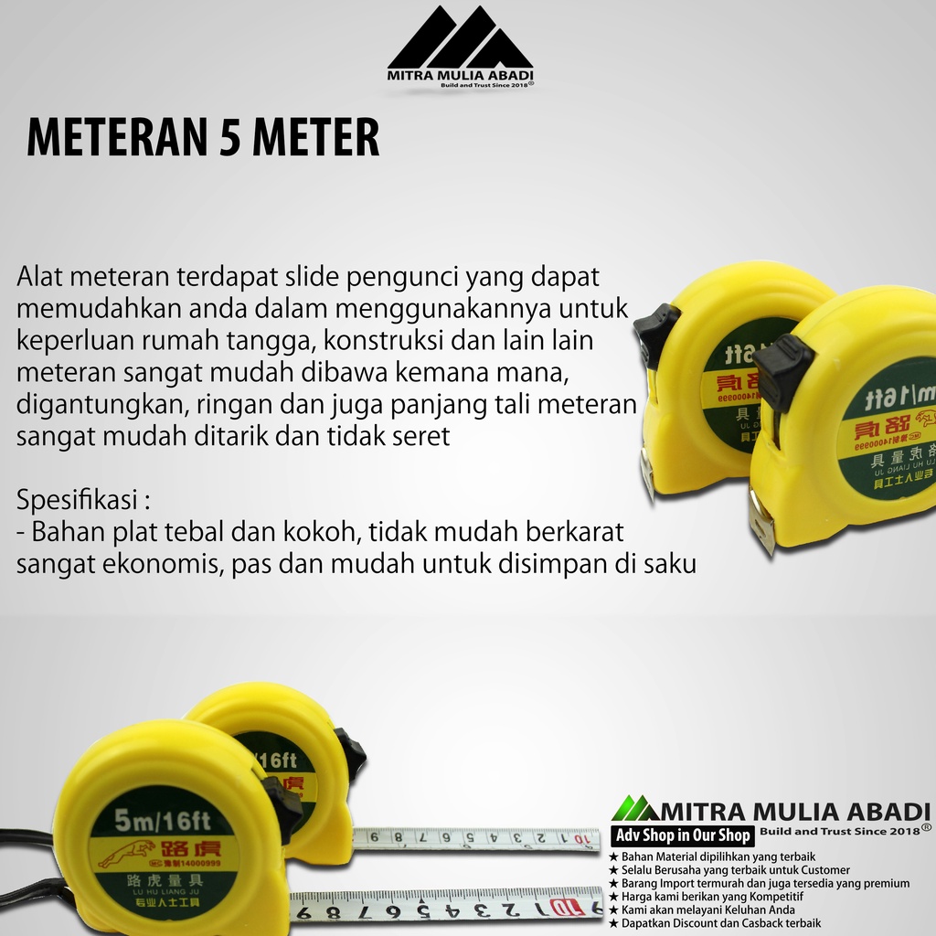 Meteran 5 Meter Murah | Meteran Tukang Bangunan Tape Measuring