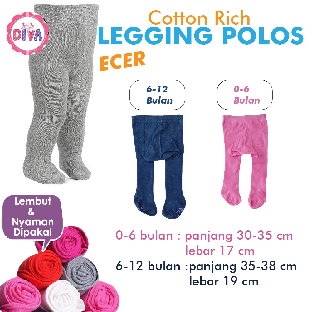 ECER Legging Bayi POLOS 0-6 &amp; 6-12M Leging Baby Cotton Rich Putih pink fanta kuning orange ungu biru