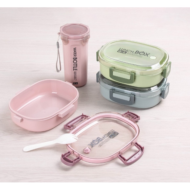 HomiHomi Kotak Makan Set Lunch Box Berikut Botol BPA dan Sendok - KMP016