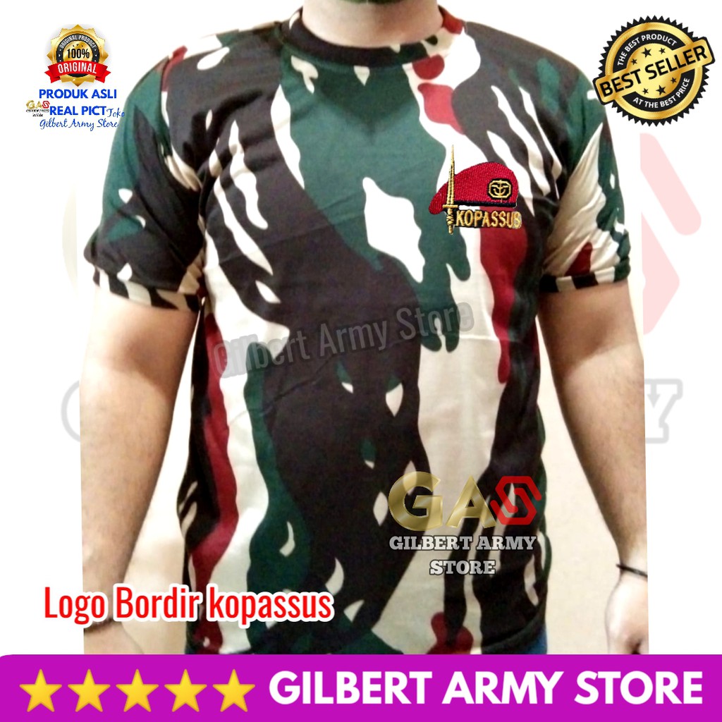 Kaos Loreng kopasus Logo bordir  Kopassus Tni  Lengan Pendek Daleman Tshirt GILBERT ARMY STORE