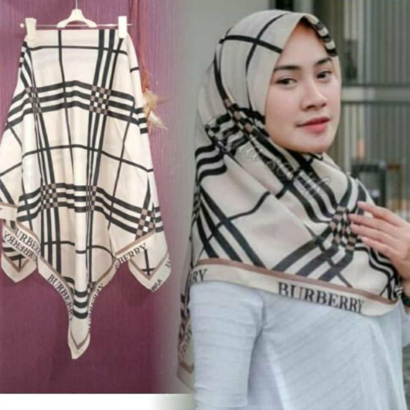 Hijab/Kerudung segi empat burberry warna cream