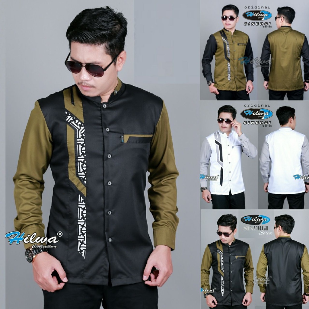 Baju Pria Lengan Panjang Kemeja Batik Slim Fit Warna Hitam Putih Army S M L XL XXL HILWA COLLECTION 