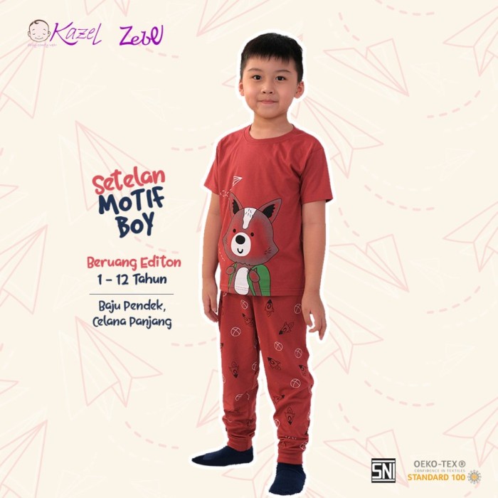 KAZEL 2 Set Setelan Piyama Anak Lengan Pendek Baju Anak Laki 1-6Th