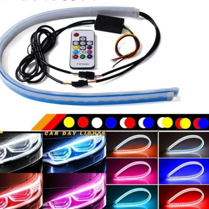 ツ LAMPU ALIS LED DRL SLIM RGB REMOT SEN RUNING LAMPU ALIS MOBIL MOTOR 30CM 45CM 60CM 12VOLT HRG 1SET