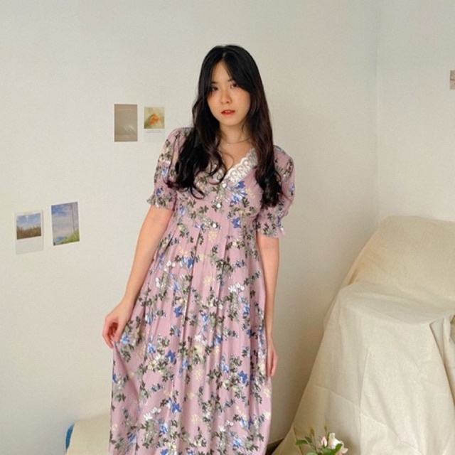 KANON - Sua Floral Dress - Dress rayon midi vintage motif kembang