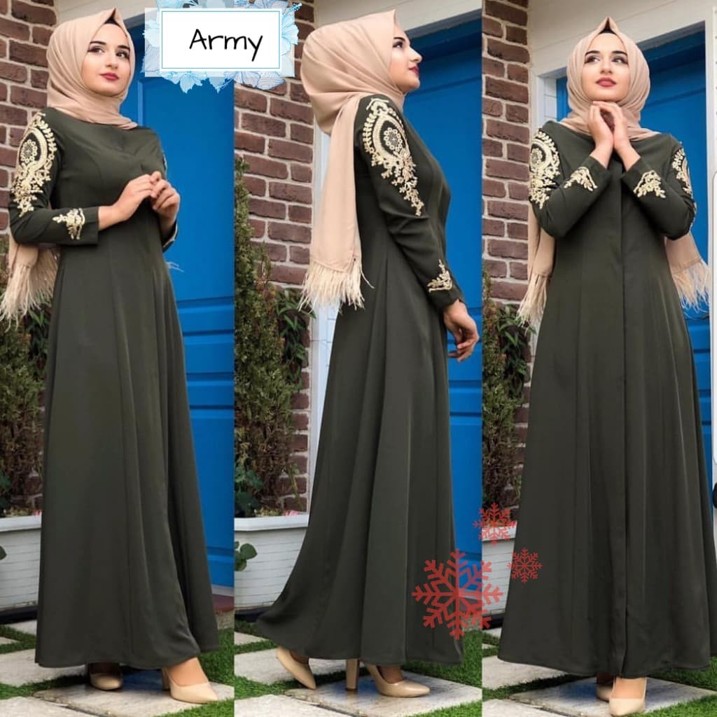 SMARTDN New Trend gamis pesta dress rihana hijau army baju muslim pesta murah mx rai vt
