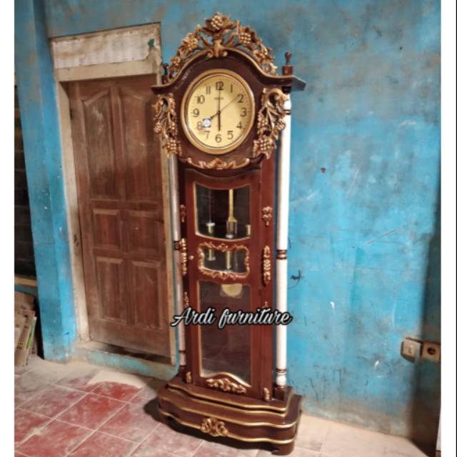 Jam pajangan lemari jam ukir anggur kayu jati asli jepara