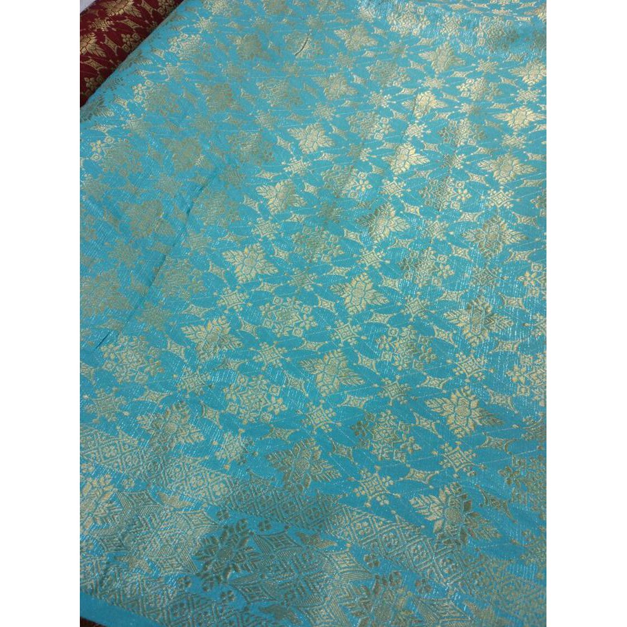 Barang Berkualitas kain-bahan songket tenun meteran semi Palembang - Biru Muda CUCI GUDANG