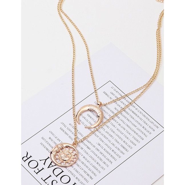 LRC Kalung Fashion Gold Sun Moon Metal Adjustable Necklace F40702