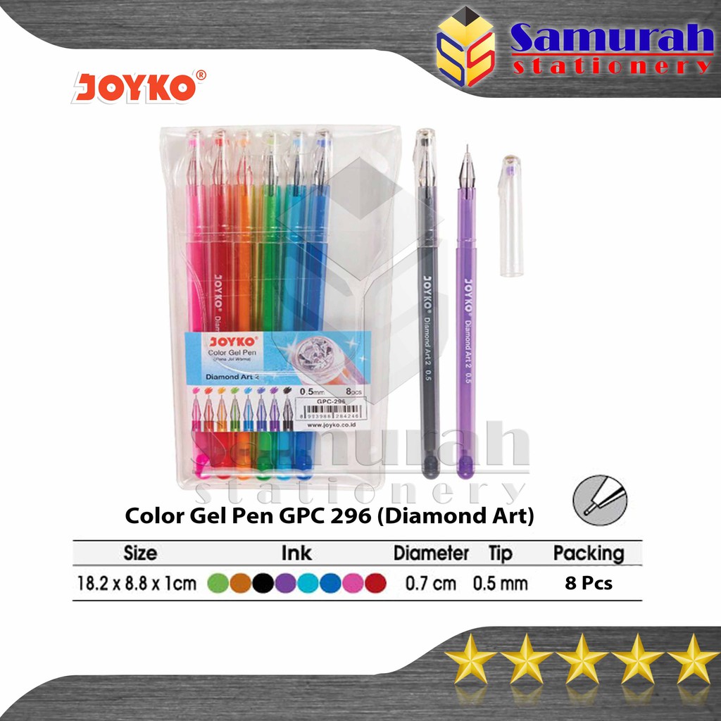 

Color Gel Pen Joyko Diamond Art GP 296 / GelPen GP-296 0.5 mm 8 Warna