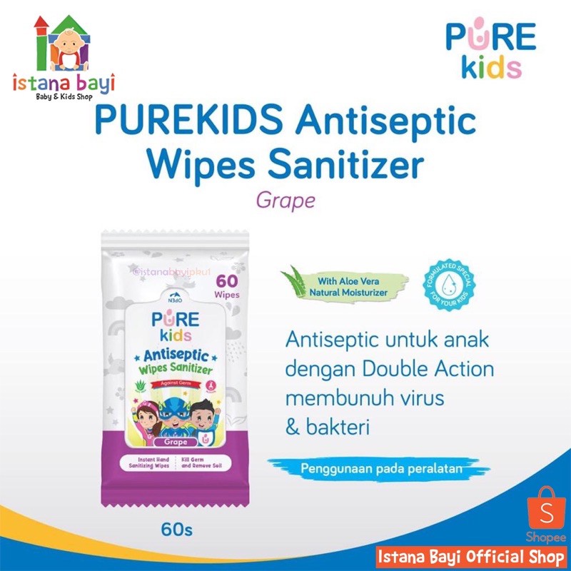 Pure Kids Antiseptic Wipes Sanitizer 20 sheet