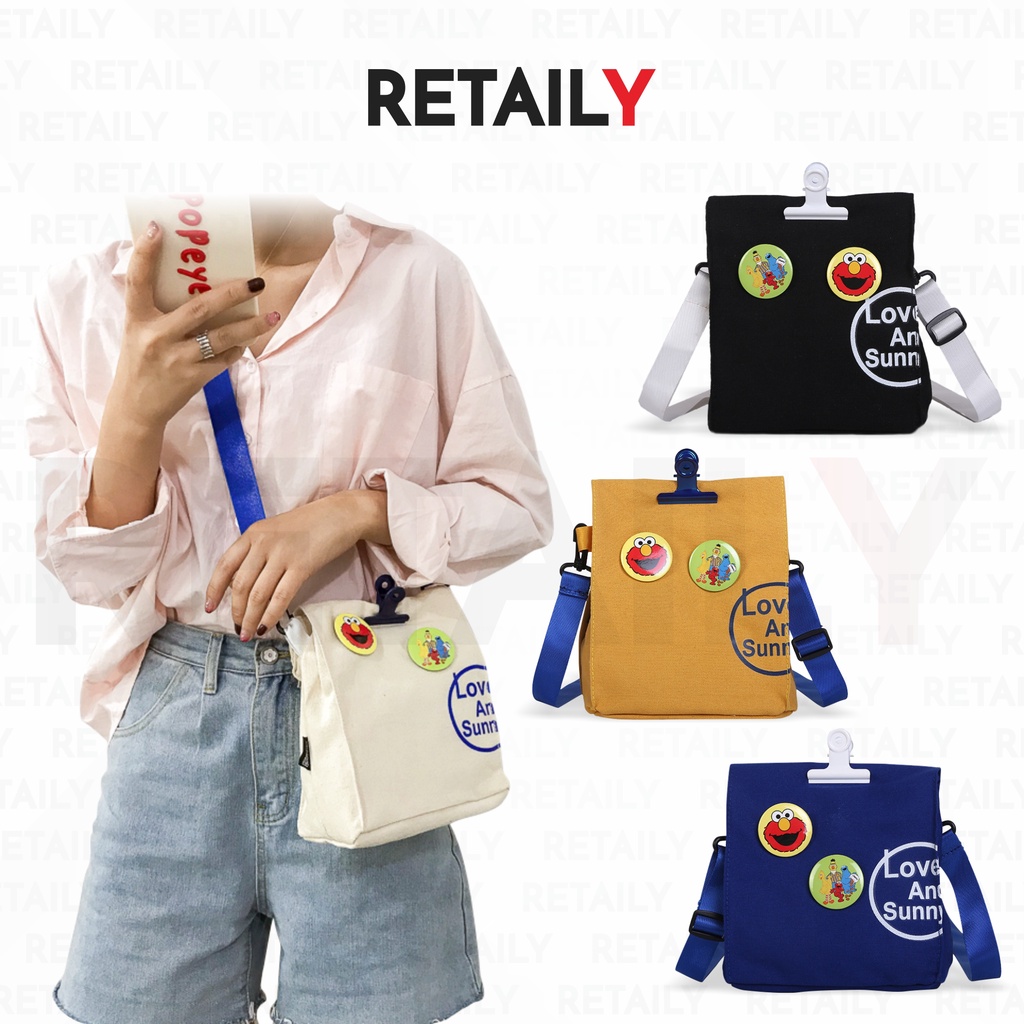 Retaily RY1381 Tas Selempang Wanita Bahan Kanvas Mini Sling Bag Motif Elmo