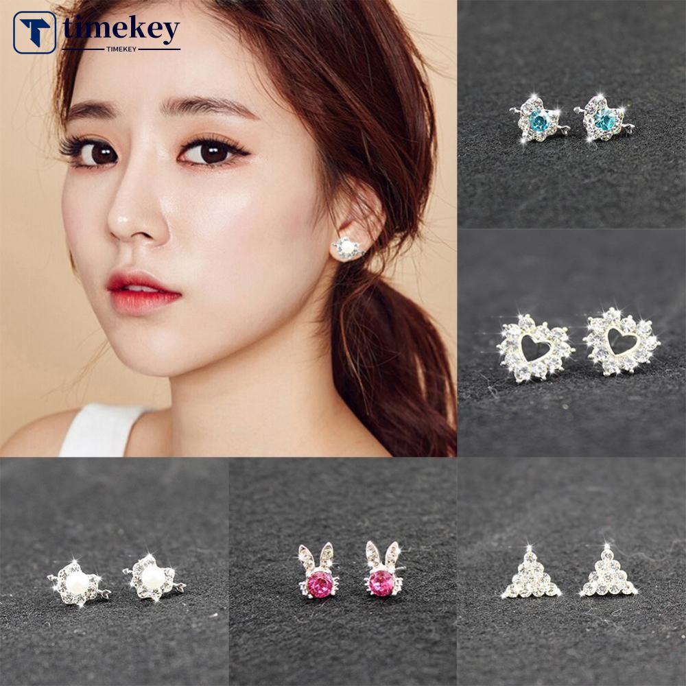 Timekey Anting Tusuk Hias Kristal Berkilau Simple Untuk Wanita A9K3