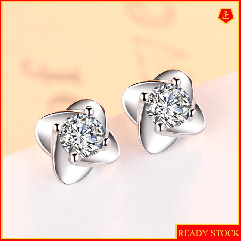 [Ready Stock]925 Silver Stud Earrings for Women Fashion All-Match