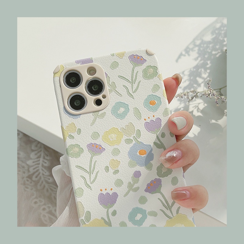 Casing Samsung A03 A03s A02 M02 A02s A22 A12 A72 A52 A32 A42 A71 A51 A50 A50s A30s A31 A30 A20 A022 MO22 M02S M12 Faux Leather Simple Flowers Tpu Phone Case Soft Protective Cover-1