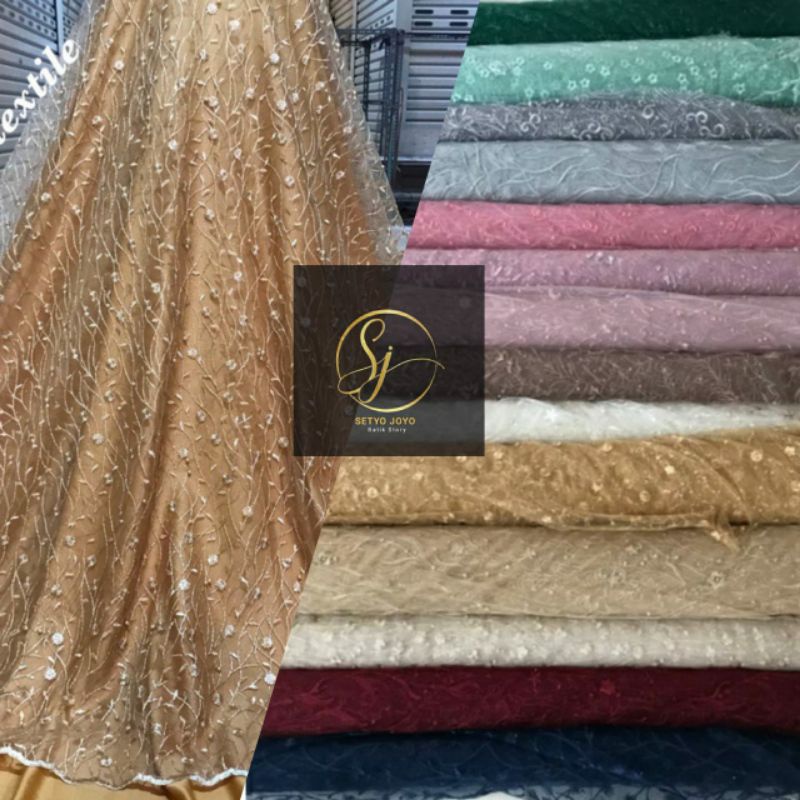 Tile Akar Mutiara Gliter Murah Kain Tile Meteran / Brokat Tile