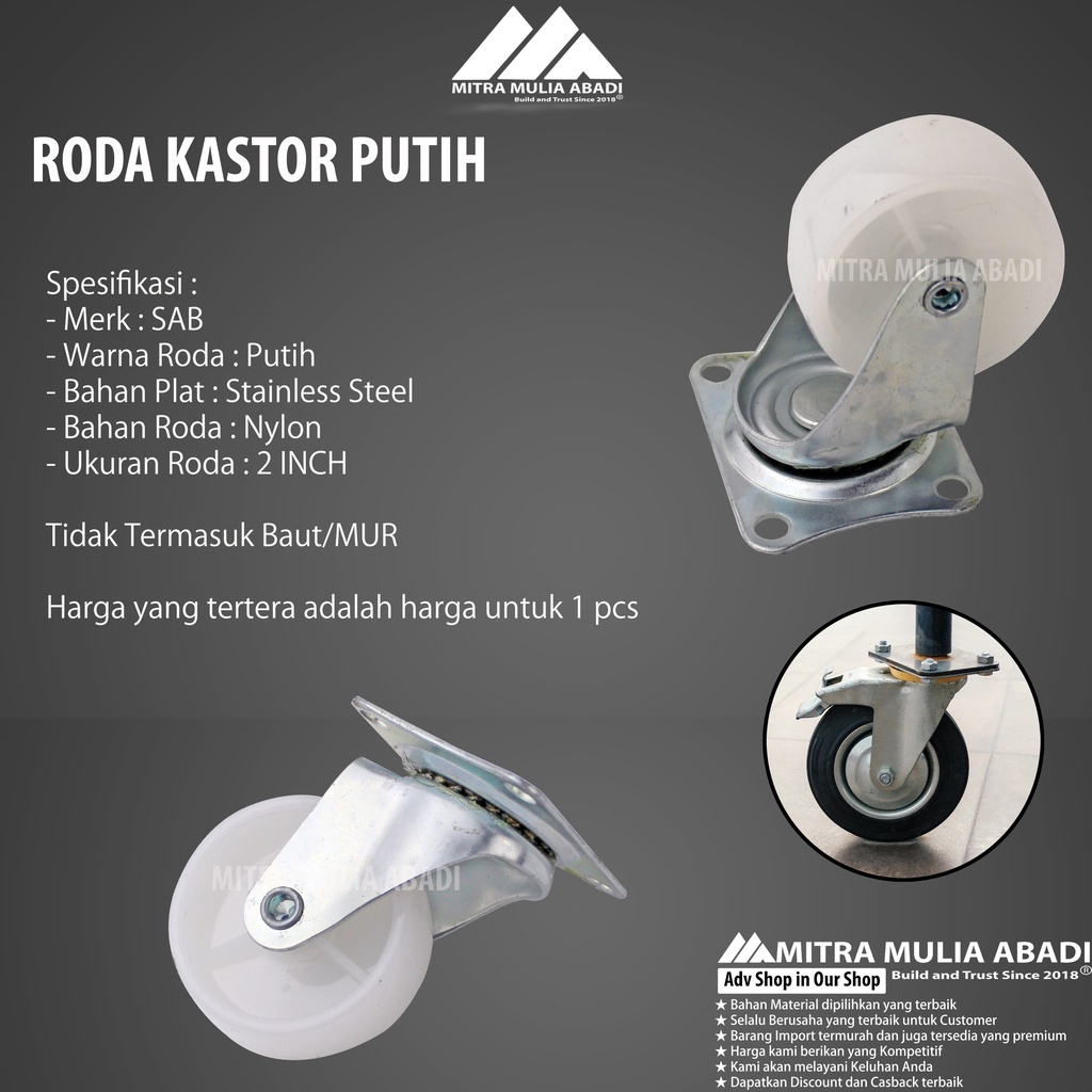 Roda Etalase Putih GNT 50mm (2 inch) 1pcs caster | roda caster