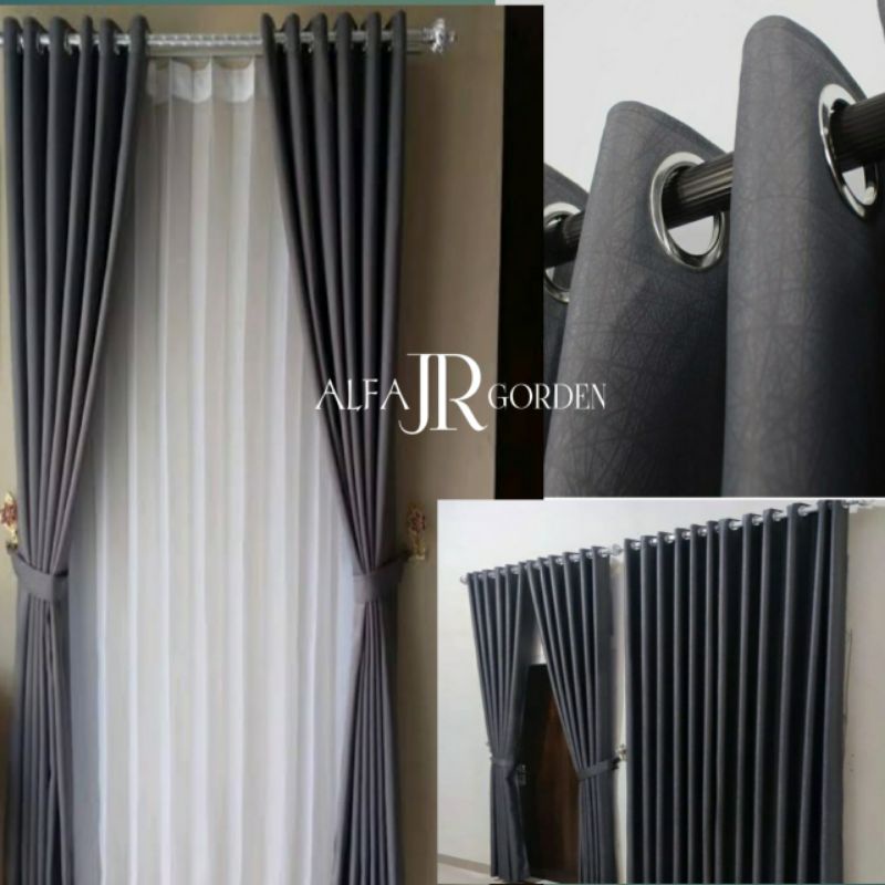 Jual tirai jendela minimalis blackout impor polos abu abu gorden pintu