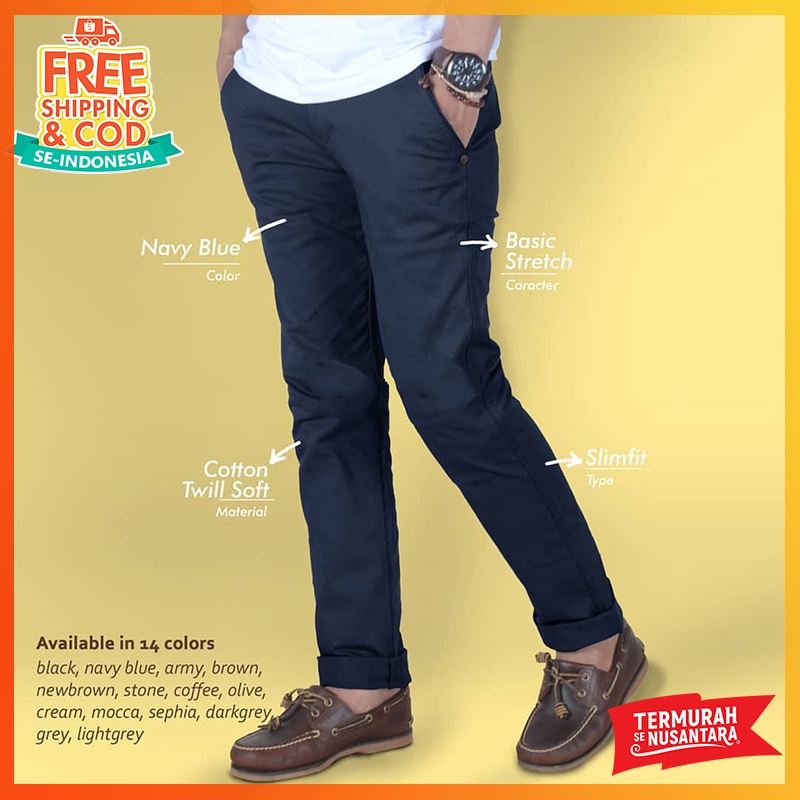 [BISA COD] YANG LAGI HITS Celana Chino Slimfit Pria Panjang Formal Kantor Original Khaki Abu Hitam