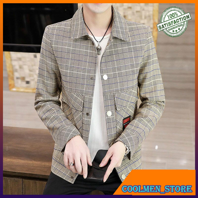 Jaket Pria Kasual Premium Impor Vintage Plaid Jacket British Stylish Male Jacket Business Casual