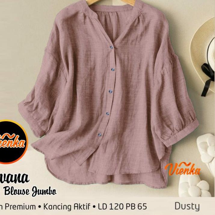Banyak Dipakai.. RIVANA BLOUSE KATUN LINEN JUMBO LD 120 XXL FULL KANCING