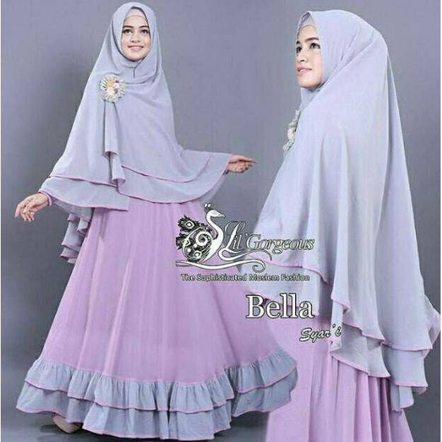 Topp Terlaris Gamis Bella Syar'I Grey-Ungu / Baju Gamis Wanita Terbaru - Grey Ungu, Allsize Fit L